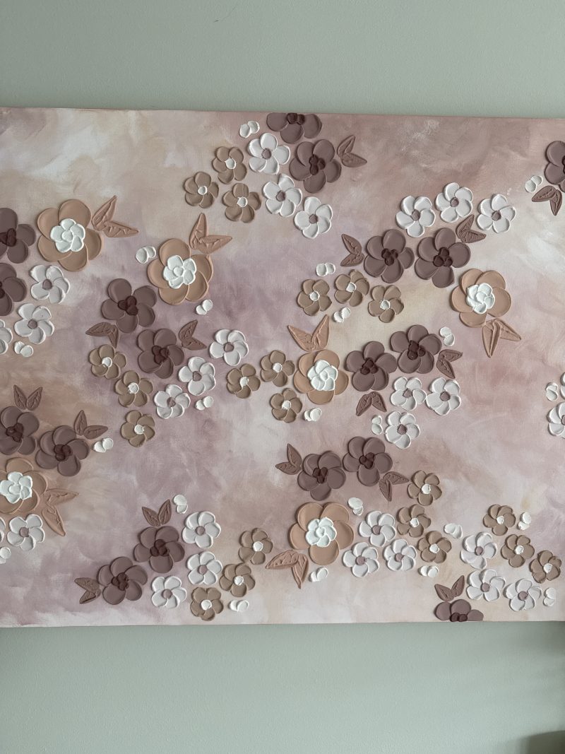 Brown Textured Floral Bedroom Wall Art