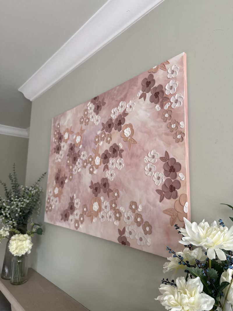 Brown Textured Floral Bedroom Wall Art