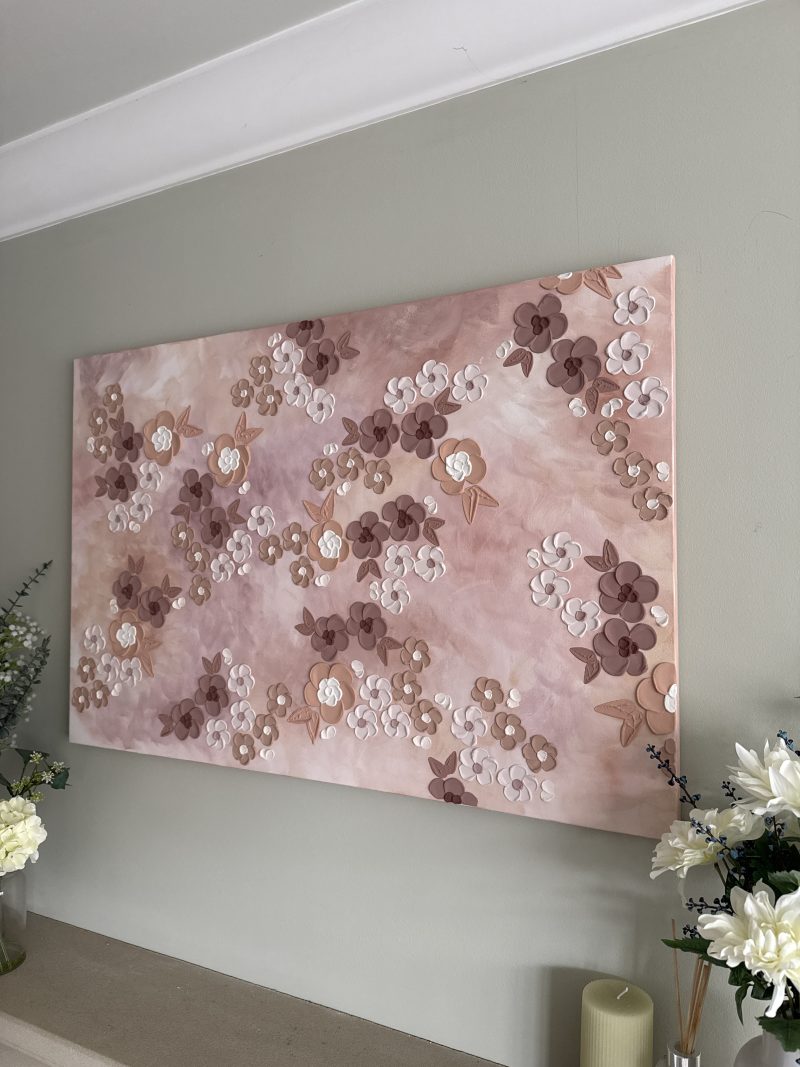 Brown Textured Floral Bedroom Wall Art