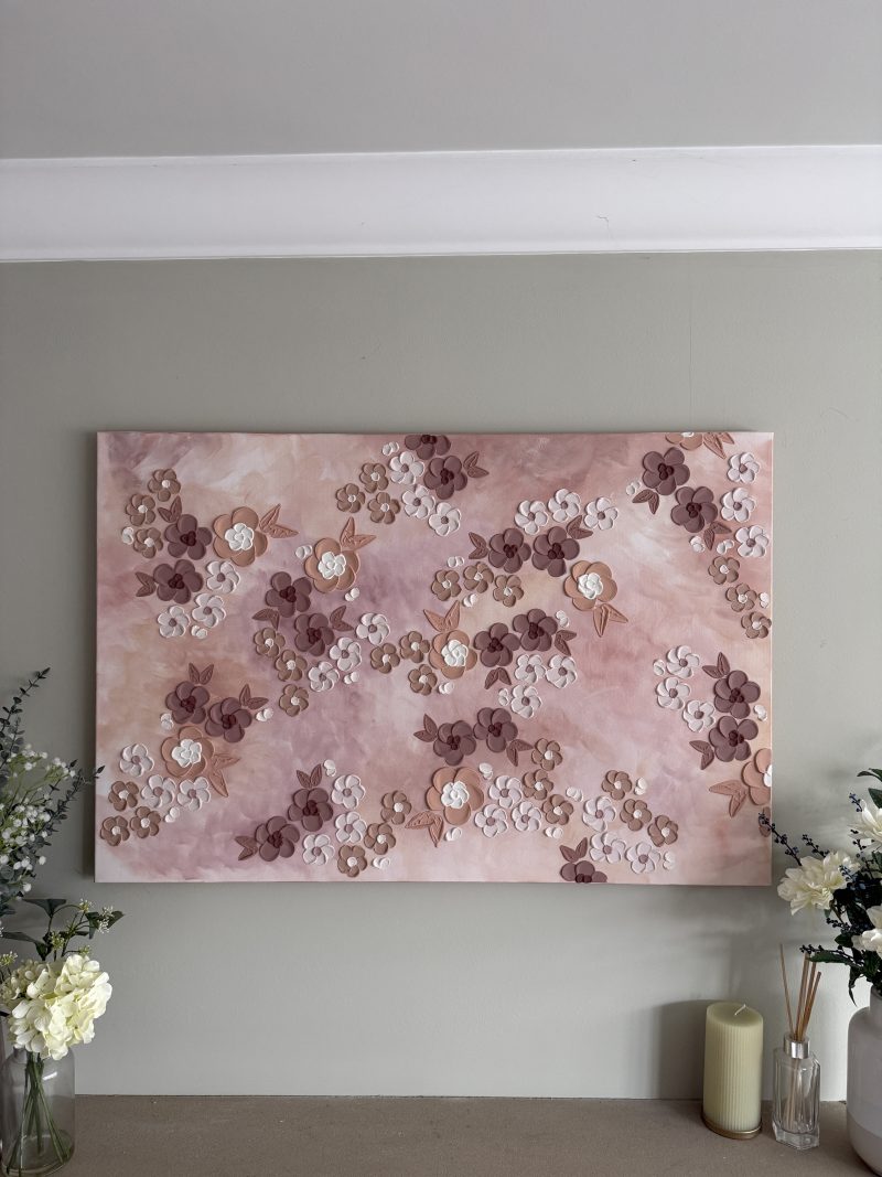 Brown Textured Floral Bedroom Wall Art