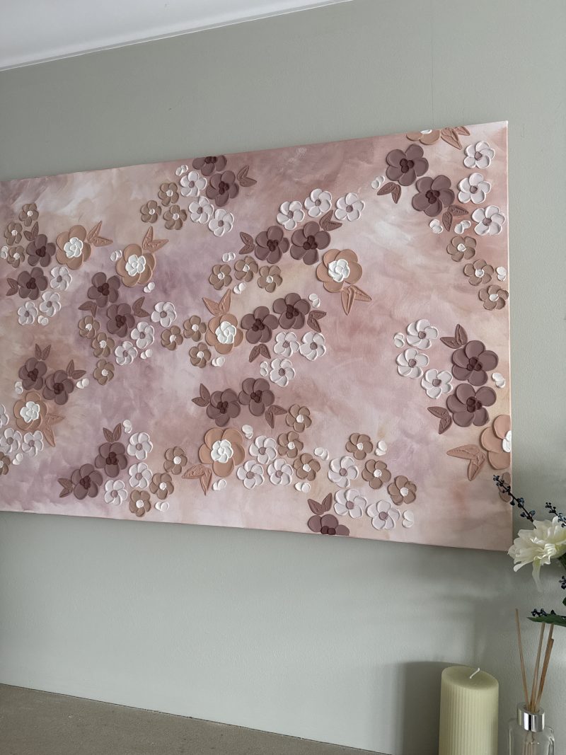 Brown Textured Floral Bedroom Wall Art