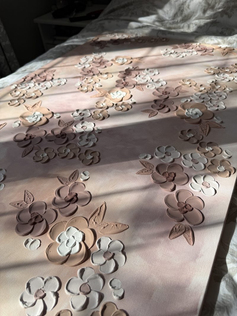 Brown Textured Floral Bedroom Wall Art