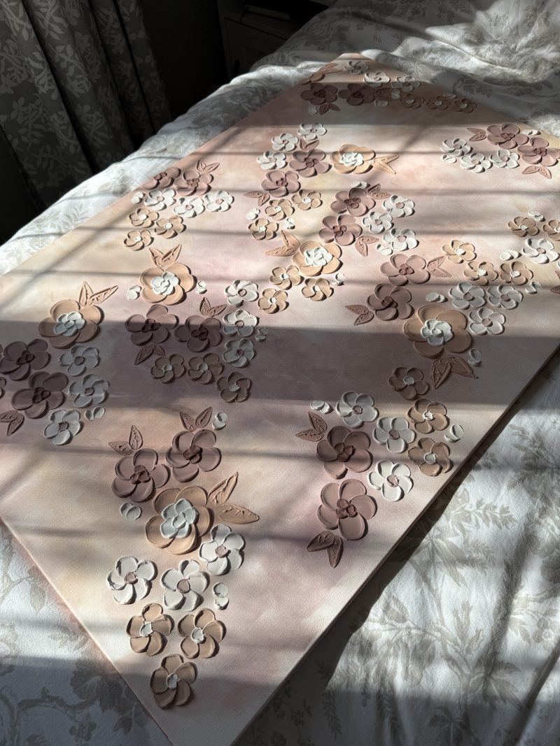 Brown Textured Floral Bedroom Wall Art