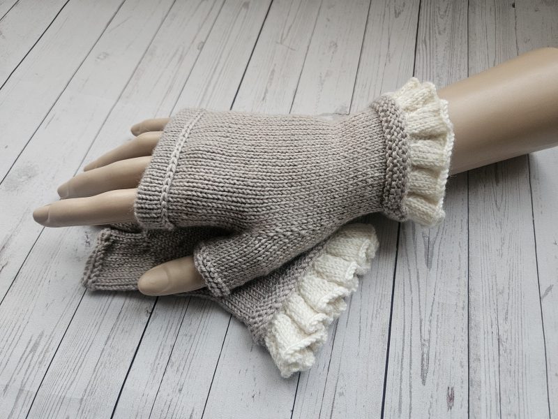 Handknitted luxury fingerless mitts.