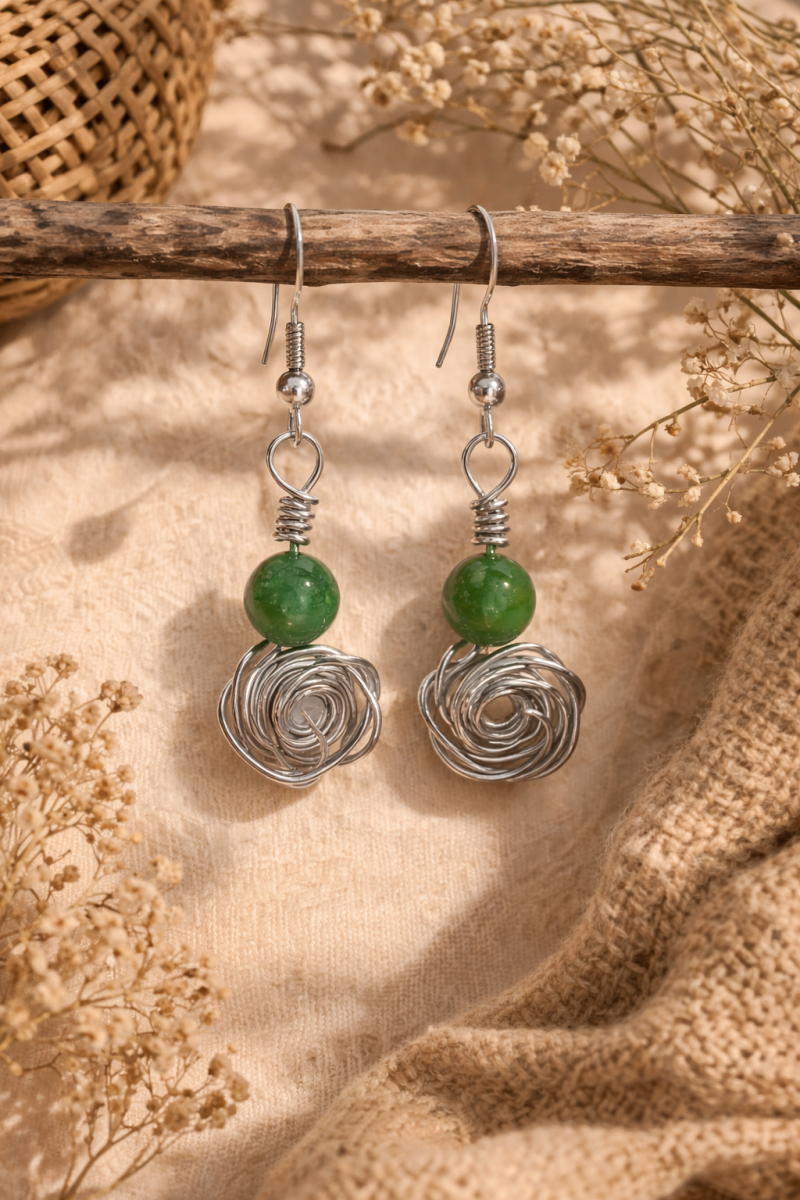 Dragon Pattern Agate Rose Earrings