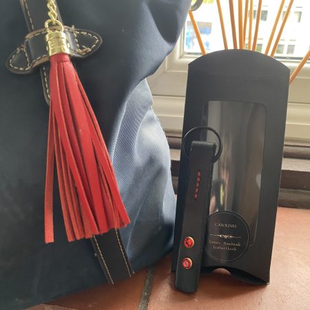 Keyring Black Italian leather and crystal set including bag charm