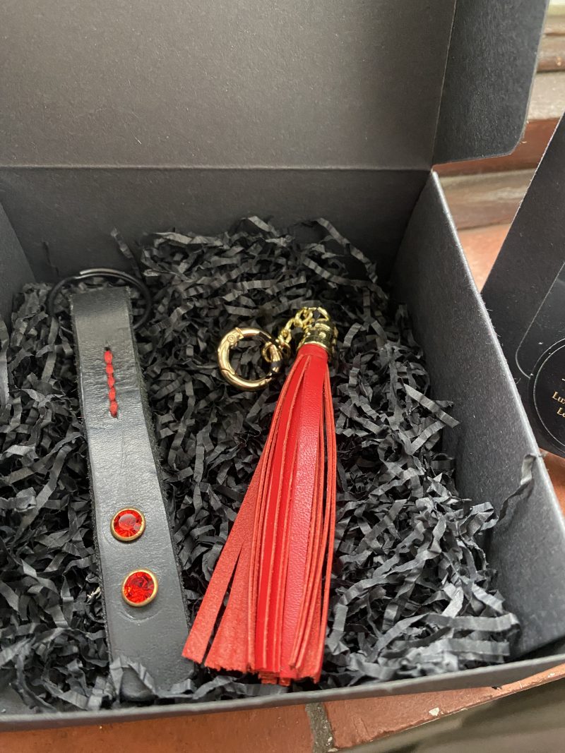 Keyring Black Italian leather and crystal set including bag charm