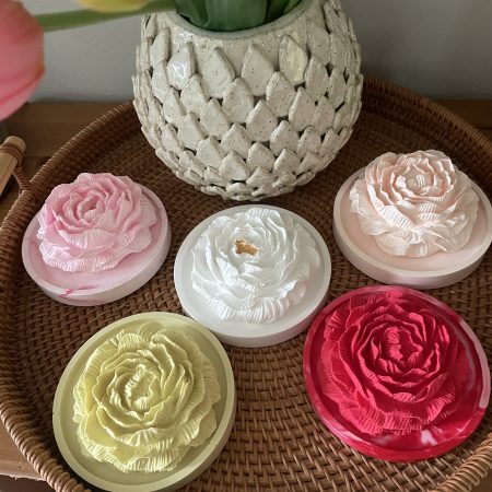 Scented peony eco-resin aroma stone passive diffuser on coaster