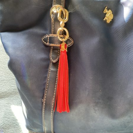 Bag charm/tassel ted italian leather and gold/ enamel topper