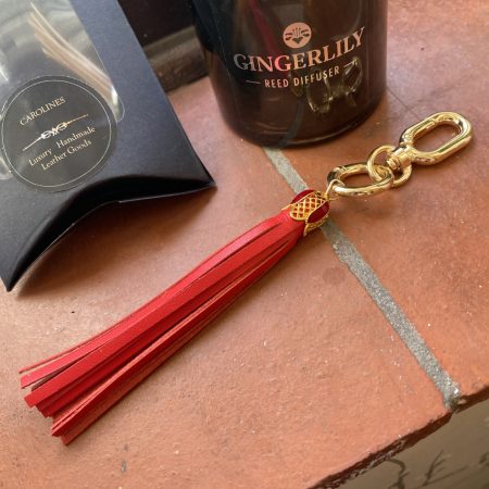 Bag charm/tassel ted italian leather and gold/ enamel topper