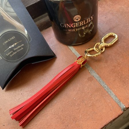 Bag charm/tassel ted italian leather and gold/ enamel topper