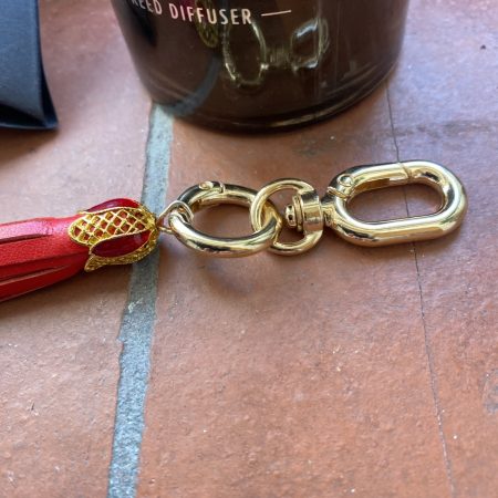 Bag charm/tassel ted italian leather and gold/ enamel topper