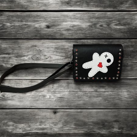 Handmade Voodoo Doll Style Crossbody PU Bag with Diamanté and Star Rivets