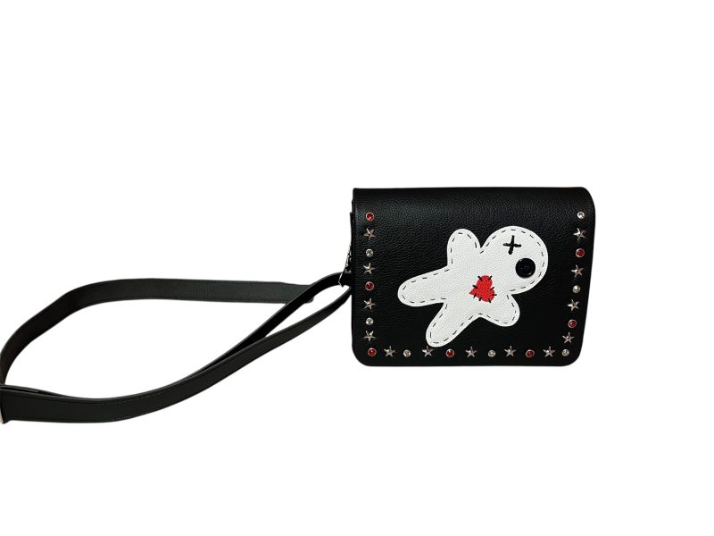 Handmade Voodoo Doll Style Crossbody PU Bag with Diamanté and Star Rivets