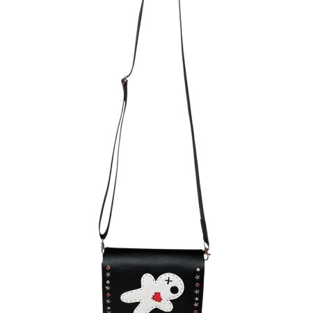 Handmade Voodoo Doll Style Crossbody PU Bag with Diamanté and Star Rivets
