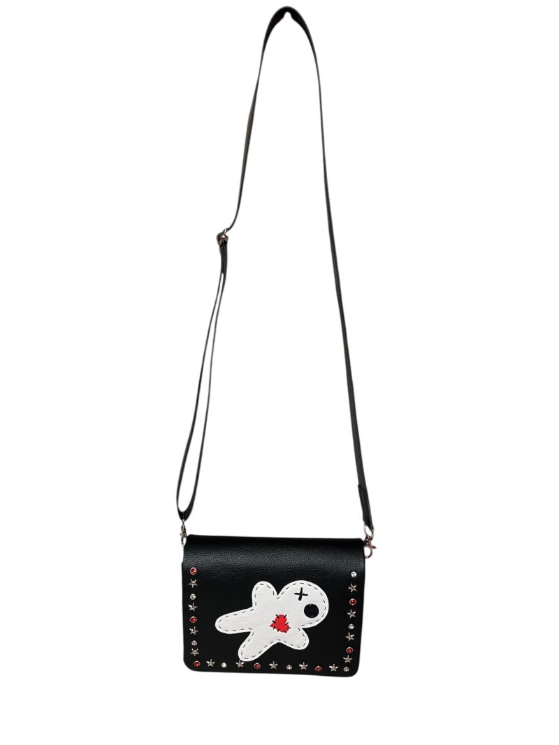 Handmade Voodoo Doll Style Crossbody PU Bag with Diamanté and Star Rivets