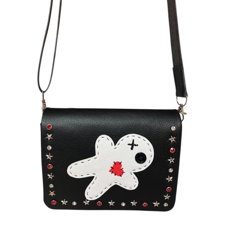 Handmade Voodoo Doll Style Crossbody PU Bag with Diamanté and Star Rivets
