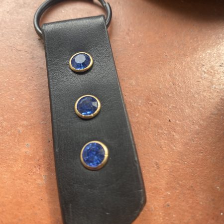 Keyring- Bespoke Handmade Italian leather key ring with blue crystals