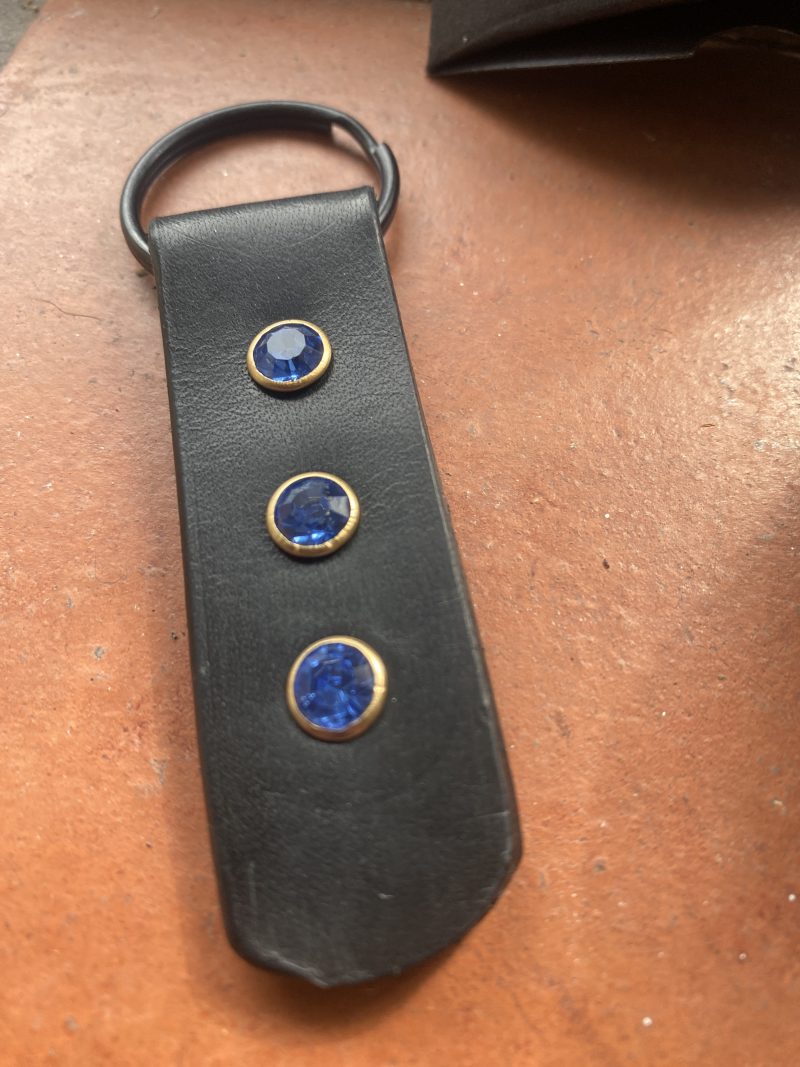 Keyring- Bespoke Handmade Italian leather key ring with blue crystals