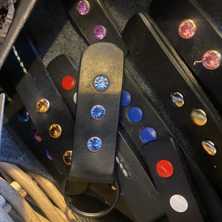 Keyring- Bespoke Handmade Italian leather key ring with blue crystals