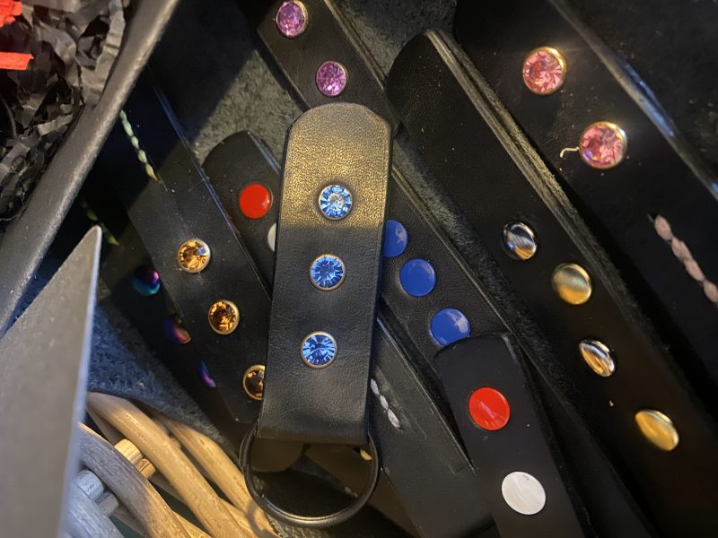 Keyring- Bespoke Handmade Italian leather key ring with blue crystals