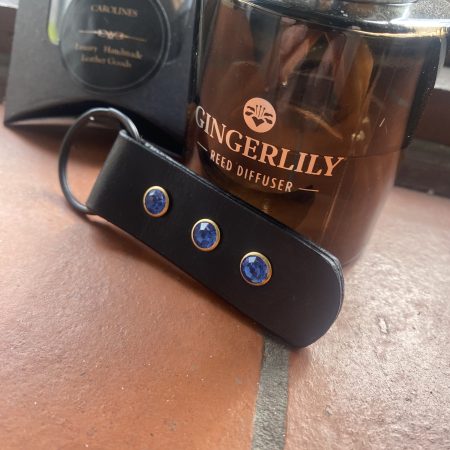 Keyring- Bespoke Handmade Italian leather key ring with blue crystals