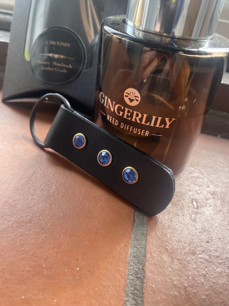 Keyring- Bespoke Handmade Italian leather key ring with blue crystals