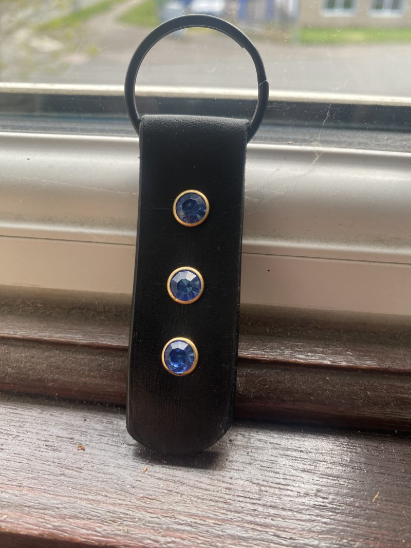 Keyring- Bespoke Handmade Italian leather key ring with blue crystals