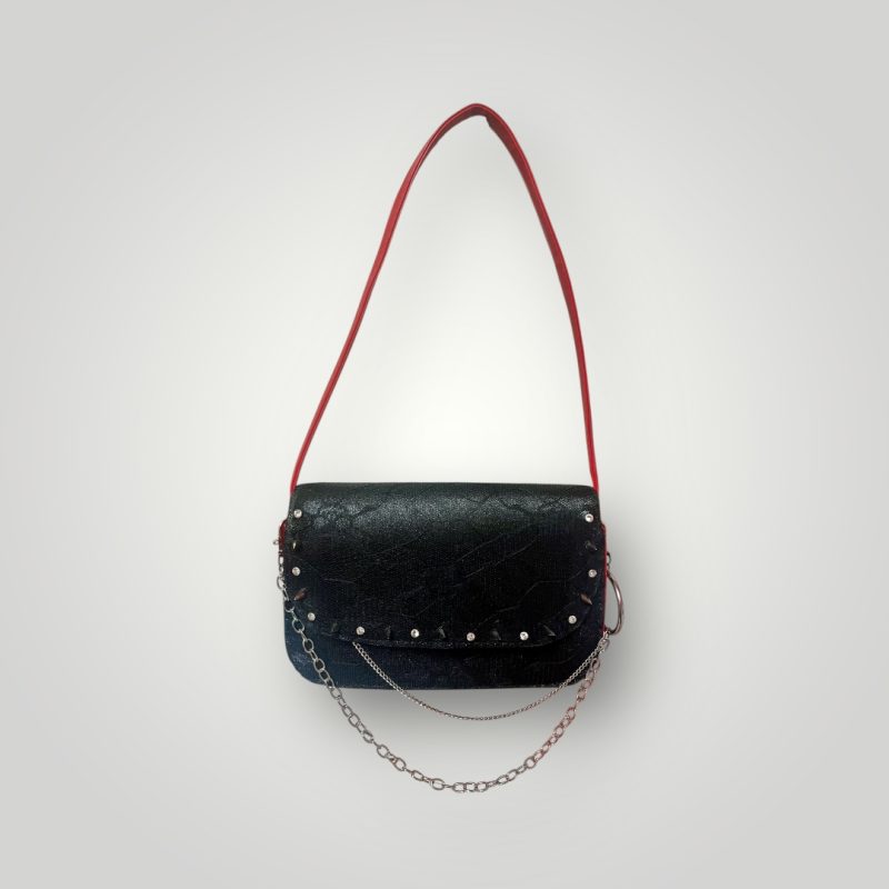 Skull Lace PU Leather Shoulder Bag with Studs and Removable Chain