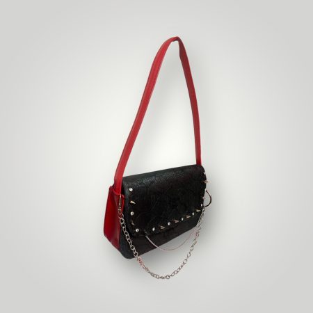 Skull Lace PU Leather Shoulder Bag with Studs and Removable Chain