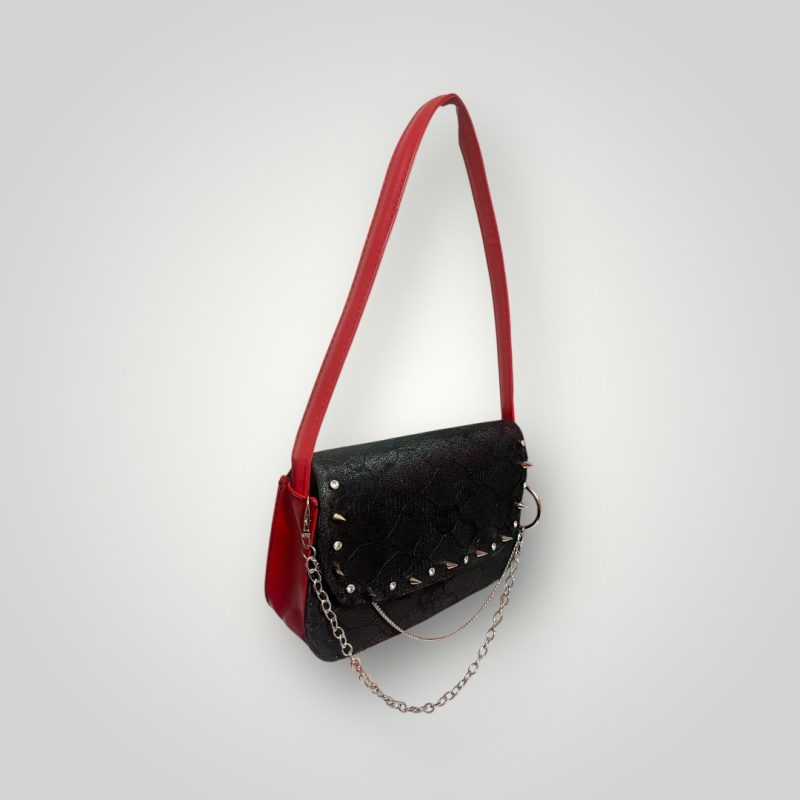 Skull Lace PU Leather Shoulder Bag with Studs and Removable Chain
