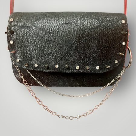 Skull Lace PU Leather Shoulder Bag with Studs and Removable Chain