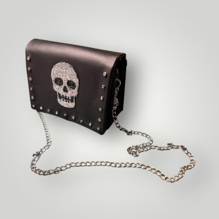 Diamanté Skull PU Shoulder Bag with Chain Strap, 18.5cm x 15cm