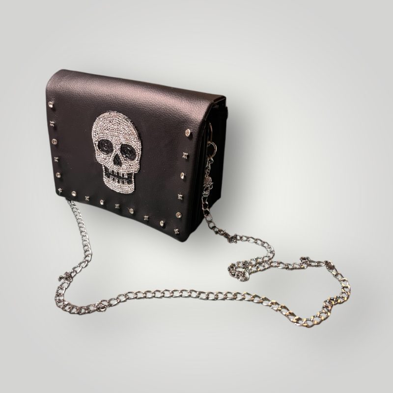 Diamanté Skull PU Shoulder Bag with Chain Strap, 18.5cm x 15cm