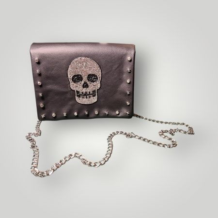 Diamanté Skull PU Shoulder Bag with Chain Strap, 18.5cm x 15cm