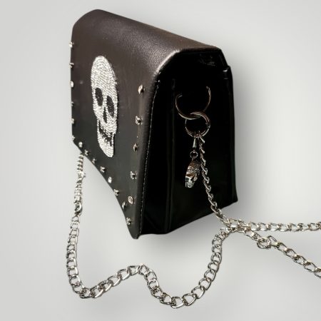 Diamanté Skull PU Shoulder Bag with Chain Strap, 18.5cm x 15cm