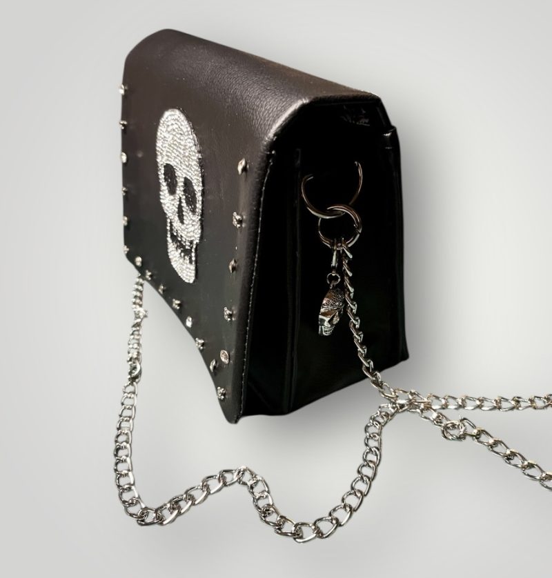 Diamanté Skull PU Shoulder Bag with Chain Strap, 18.5cm x 15cm