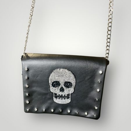 Diamanté Skull PU Shoulder Bag with Chain Strap, 18.5cm x 15cm