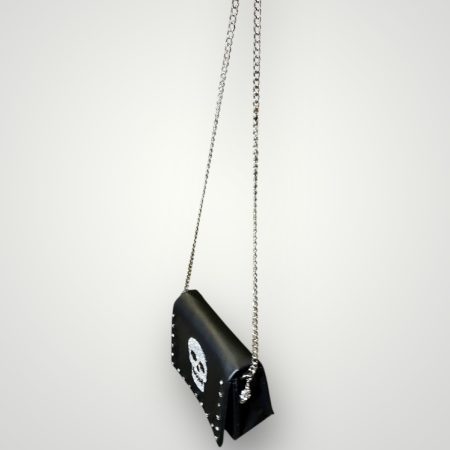 Diamanté Skull PU Shoulder Bag with Chain Strap, 18.5cm x 15cm