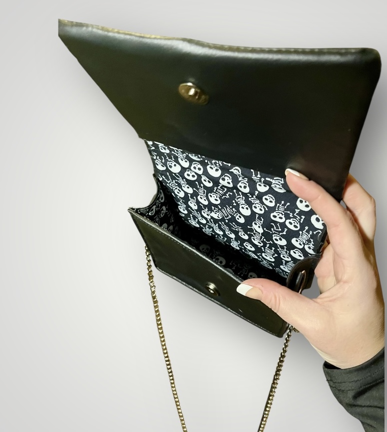 Diamanté Skull PU Shoulder Bag with Chain Strap, 18.5cm x 15cm