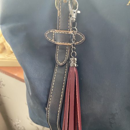 Bag charm/ tassel Italian leather with steel topper