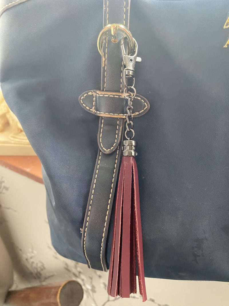 Bag charm/ tassel Italian leather with steel topper