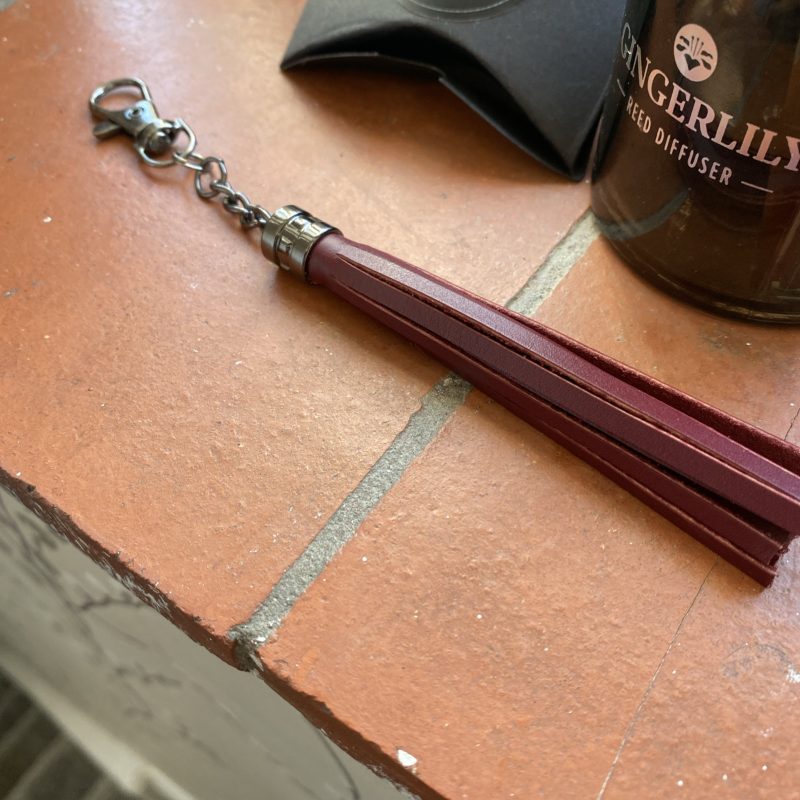 Bag charm/ tassel Italian leather with steel topper