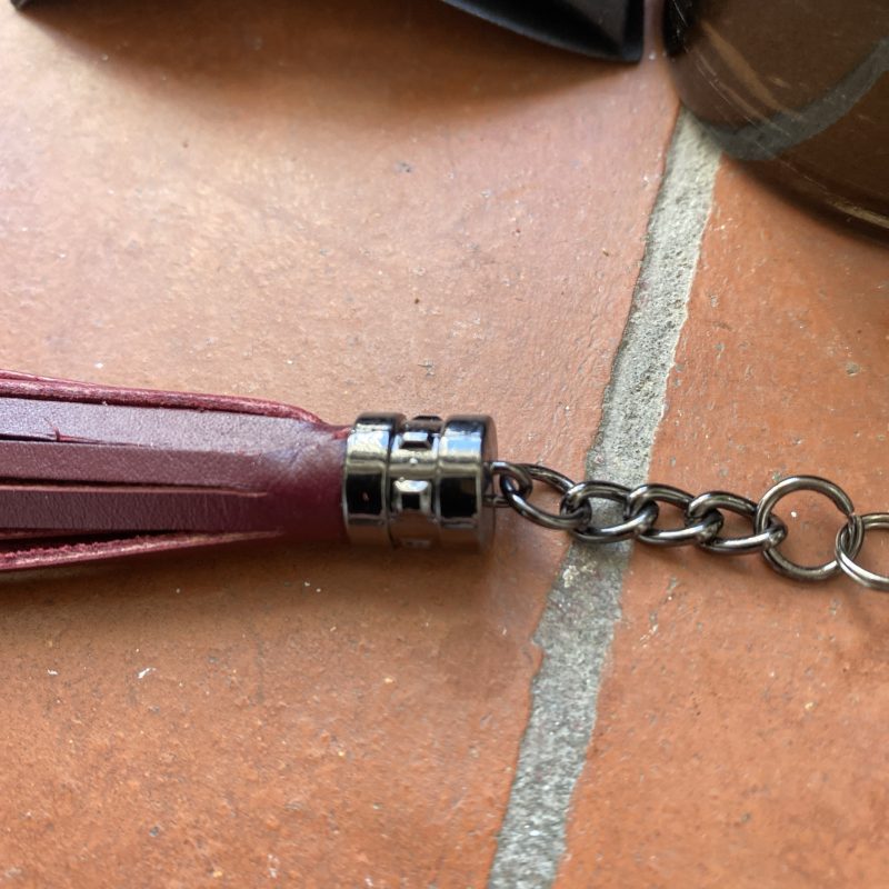 Bag charm/ tassel Italian leather with steel topper