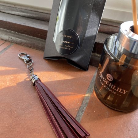 Bag charm/ tassel Italian leather with steel topper