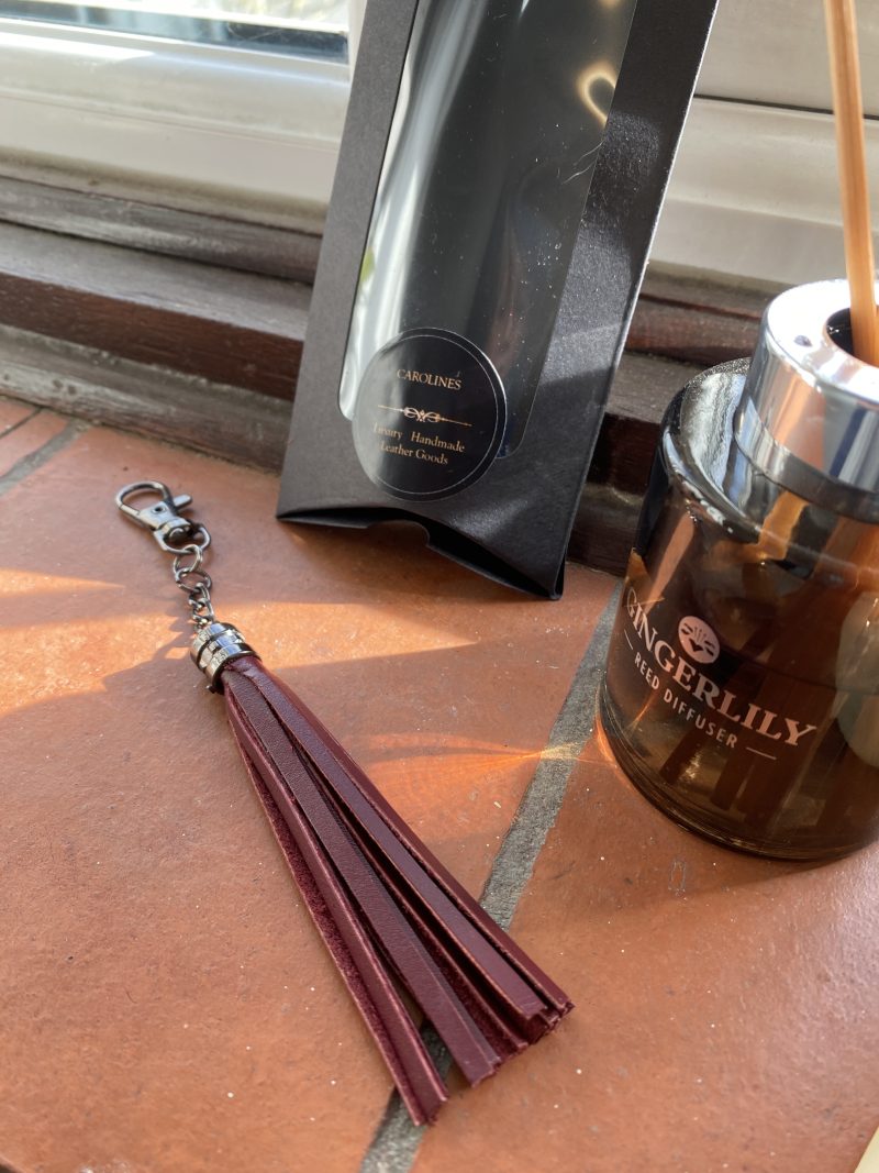 Bag charm/ tassel Italian leather with steel topper