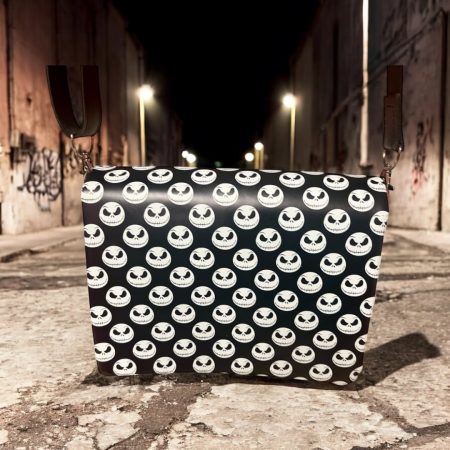 Jack Skellington Style Gothic PU Crossbody Bag with Adjustable Strap