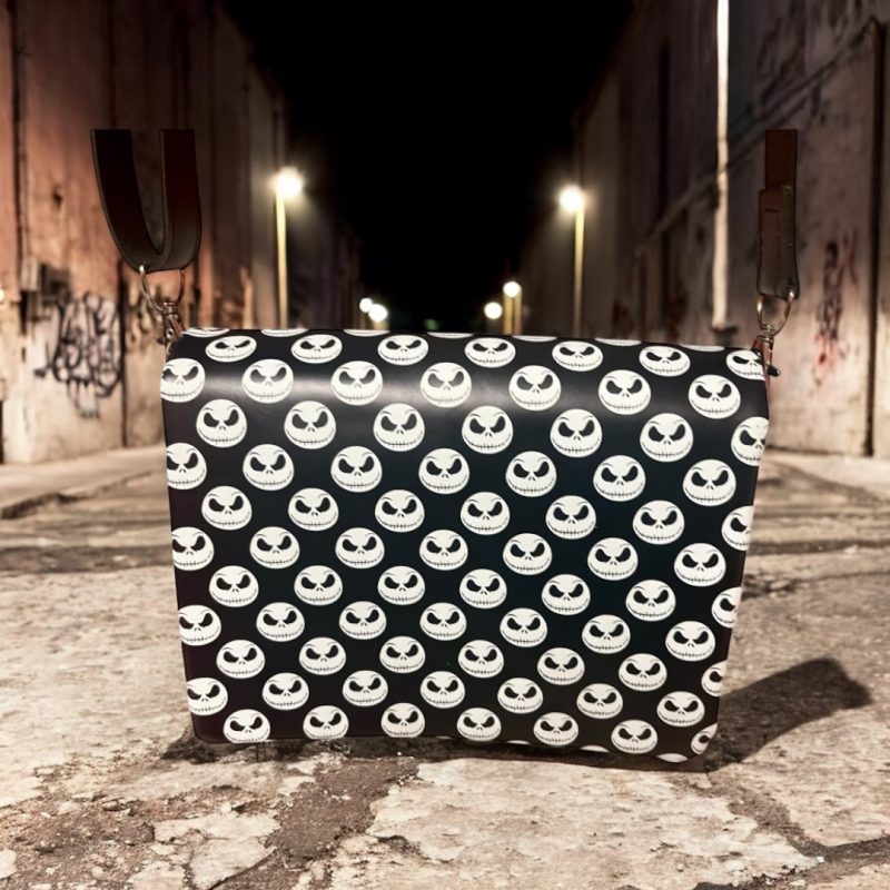 Jack Skellington Style Gothic PU Crossbody Bag with Adjustable Strap