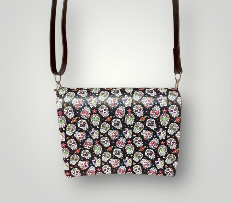 Sugar Skull Style PU Crossbody Bag with Adjustable Strap
