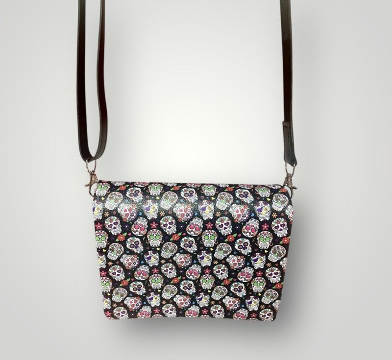 Sugar Skull Style PU Crossbody Bag with Adjustable Strap